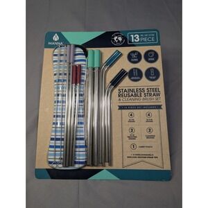 Manna Stainless Steel Resuable Straws & Cleaning Brush Set 13 Piece Set‎